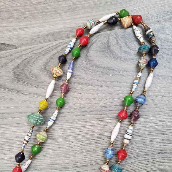 Handmade Colorful Paper Beaded Jewelry Necklace - Picture 5 of 6